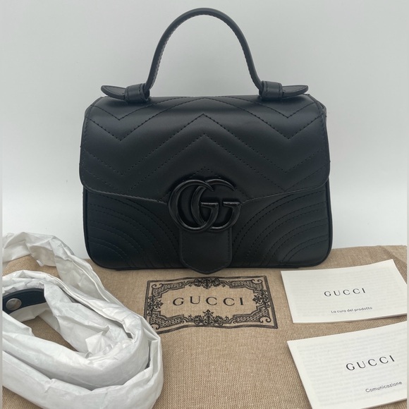 NEW! GUCCI MARMONT TOP HANDLE MATELASSE BLACK SHOULDER CROSSBODY BAG AUTHENTIC - Picture 5 of 14